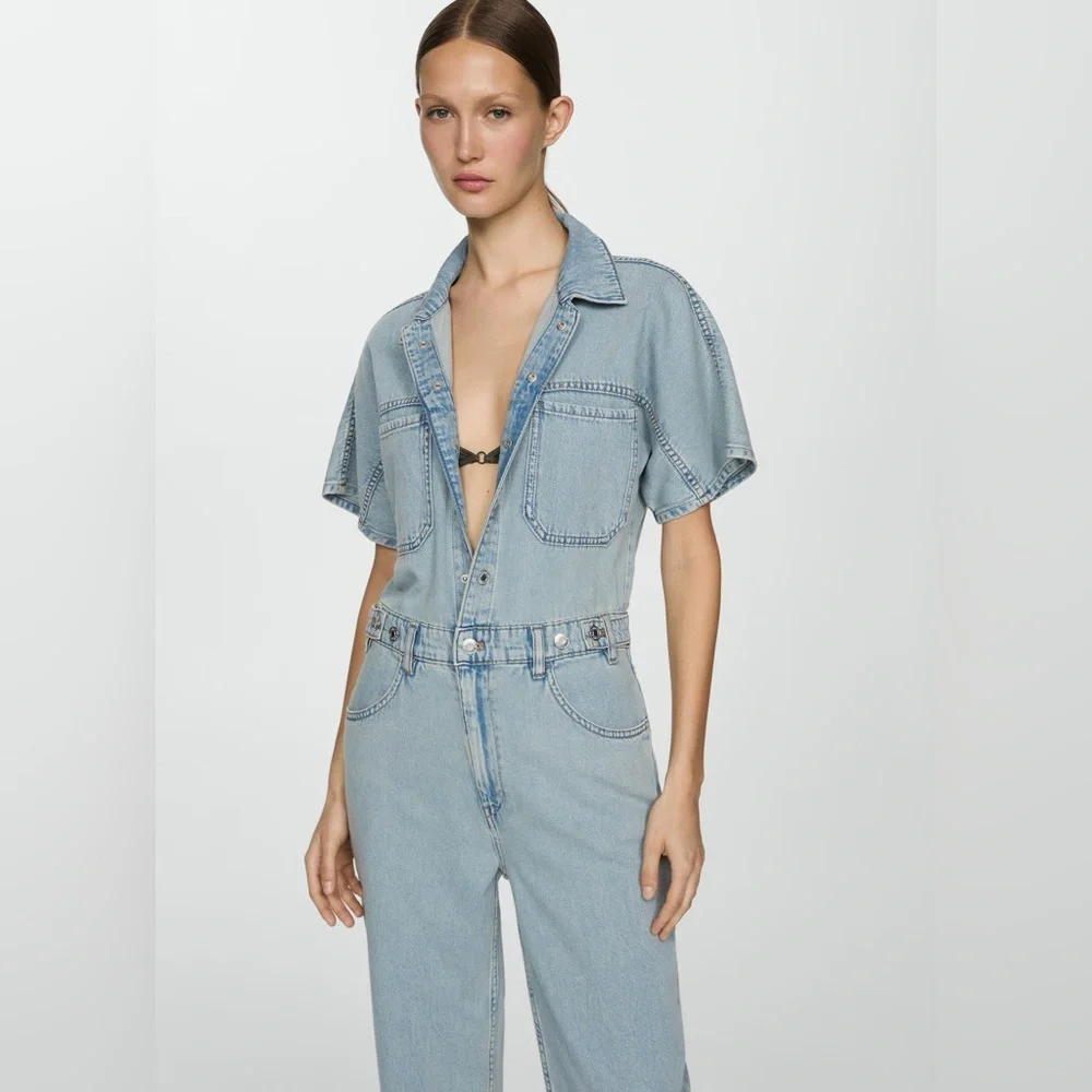 Mango Light Blue Denim Jumpsuit NWT - Picture 4 of 4